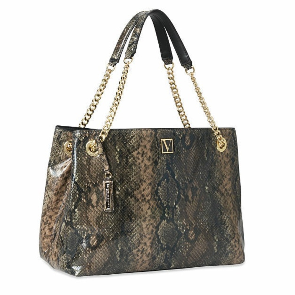 Victoria's Secret Faux Snakeskin Shoulder Bag W/Gold Chain & Leather Look Straps
